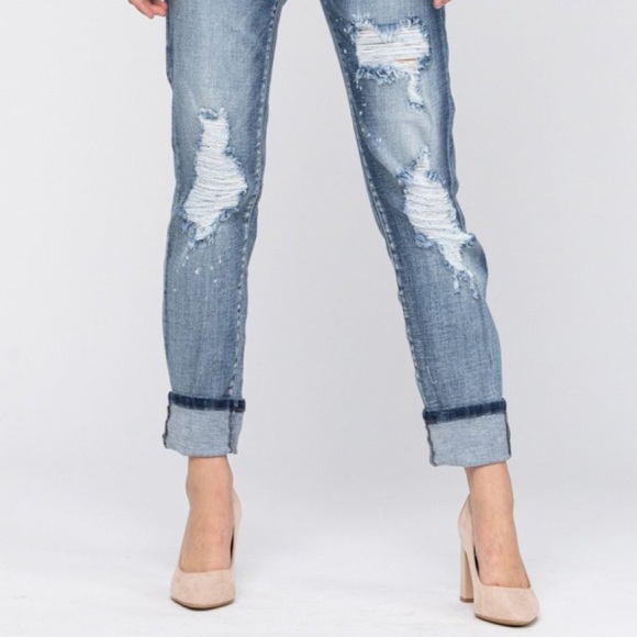 Judy Blue Destroyed BleachSplatter Boyfriend Jeans - Picture 5 of 7